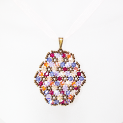 Pendant 45cm - Terence Oval-Salmon Organza - Pendant 45cm - Laiton bronze